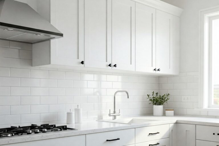 Biała kuchnia z czarnymi uchwytami